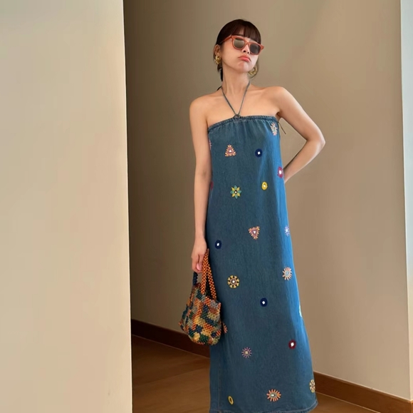 NWT Embroidered MIDI Denim Dress - 3798/002 - Picture 9 of 16